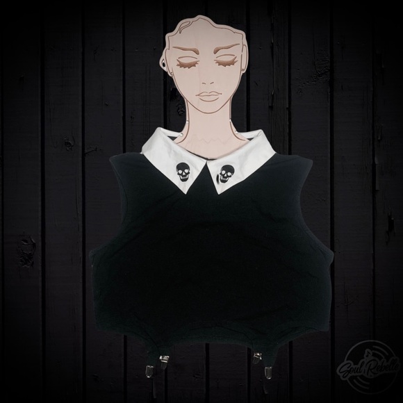 Hot Topic White Skull Gothic Punk Collar Crop Top New With Tags - Picture 9 of 12